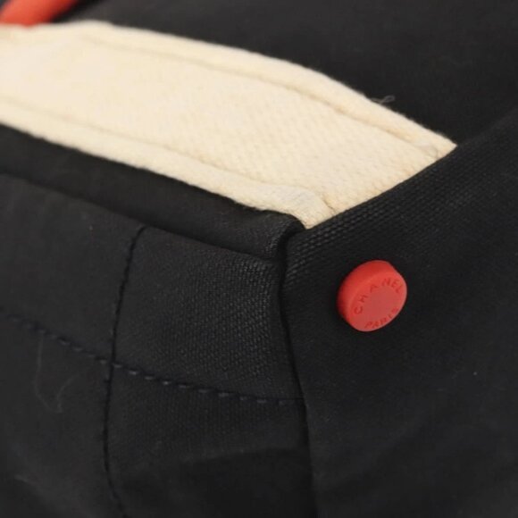 CHANEL Sac Canvas Line Choco Bar Hand Bag Canvas Navy Gold CC Auth BA6110 - Picture 13 of 16